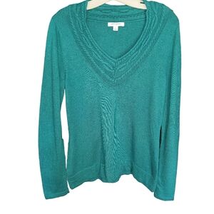 Banana Republic V-neck Sweater With Braided Detail Teal Green Size Large